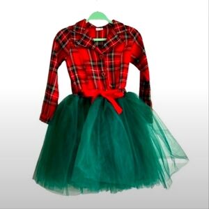 Mia Belle Girl’s Plaid Tulle Ruffle Dress euc 10/12